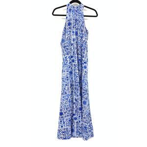 Ann Taylor Maxi Dress Womens Size Small Halter Neckline Blue White Floral Print